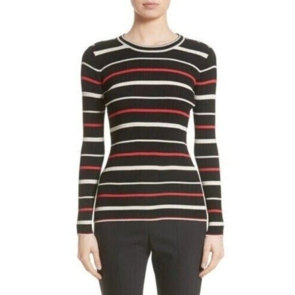 St. John Nordstrom Women Size Large Crewneck Shirt Top Long Sleeve Striped Rib